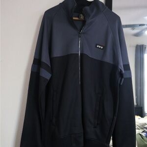 OVO Men's Black and Dark Gray Zip-Up Sweater